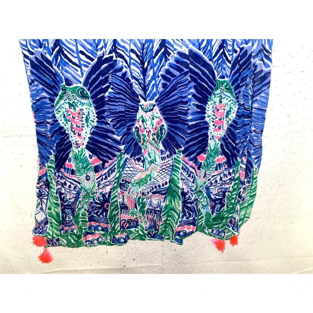 Lilly Pulitzer women's Snake palm riley loop scarf pink tassel 100% Cotton